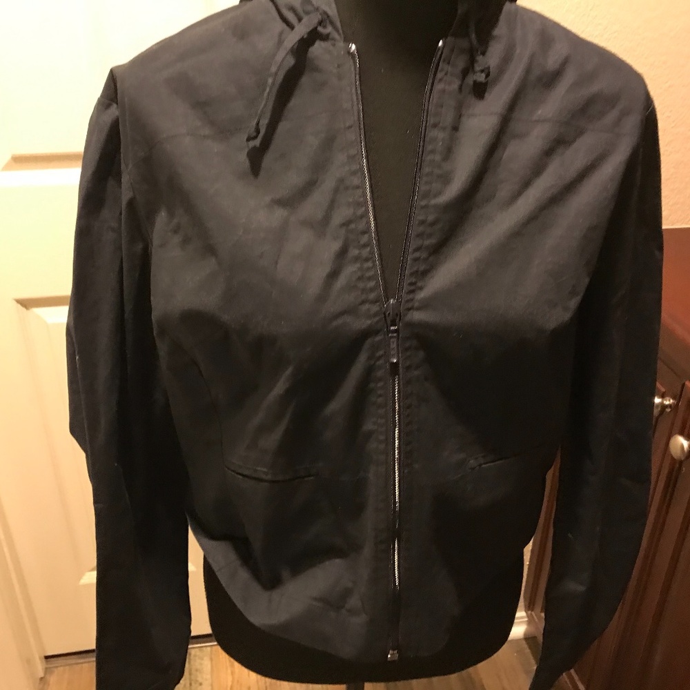 Express Navy Blue With Hood Light Weight Front Zipper Lined Jacket Size: 10 (M)